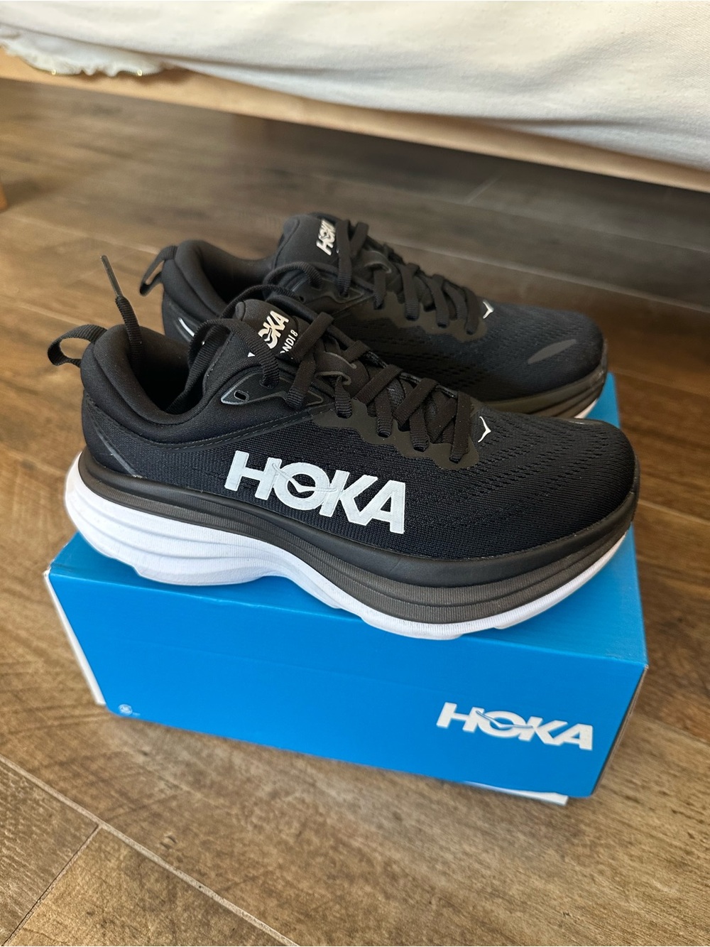 Hoka Women’s Bondi 8 Black & White Sneakers